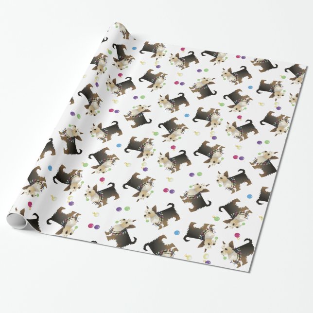 Yorkie Christmas Dog Pattern Wrapping Paper (Unrolled)