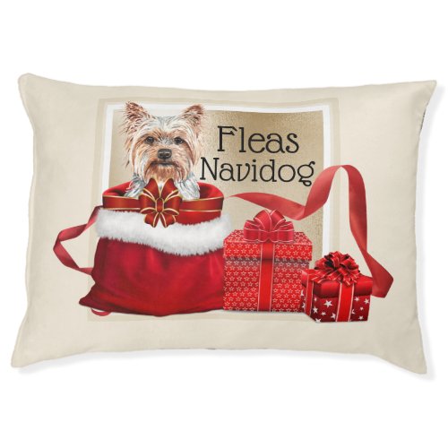 Yorkie Christmas fleas navidog funny xmas gifts Pet Bed