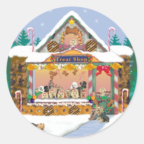 Yorkie Christmas Gingerbread House Classic Round Sticker