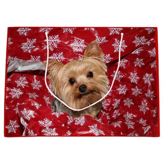 Yorkie Christmas Large Gift Bag (Front)