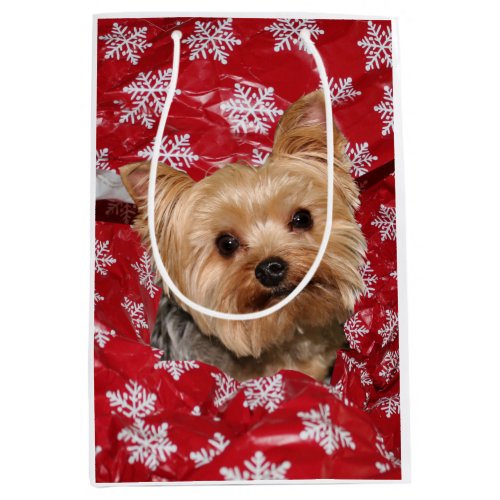 Yorkie Christmas Medium Gift Bag