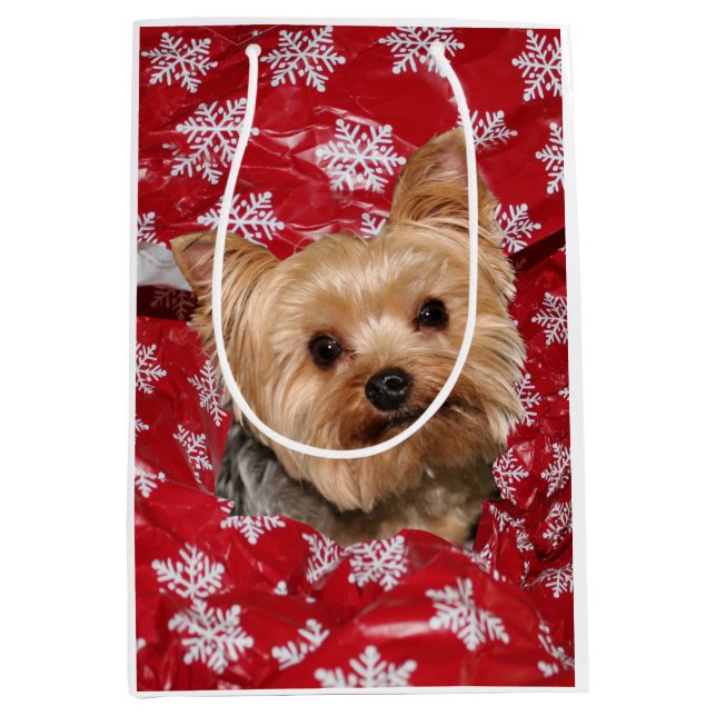 Yorkie Christmas Medium Gift Bag (Front)
