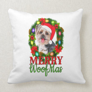 YORKIE CHRISTMAS MERRY WOOFMAS Dog Lover Yorkshire Throw Pillow