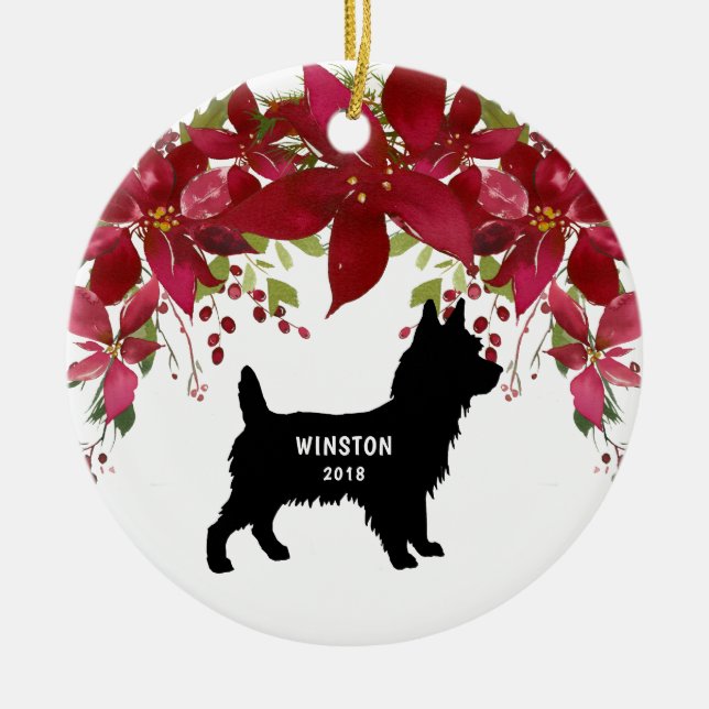Yorkie Christmas ornament with name and year (Front)