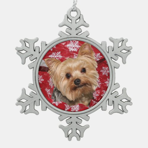 Yorkie Christmas Snowflake Pewter Christmas Ornament
