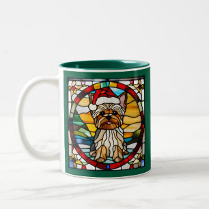 Yorkie Christmas Stained Glass Two-Tone Coffee Mug