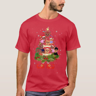 Yorkie Christmas Tree Lights Cute Santa Hat Dog Lo T-Shirt