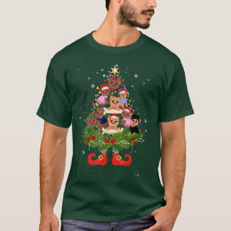 Yorkie Christmas Tree Lights Funny Santa Hat Dog L T-Shirt