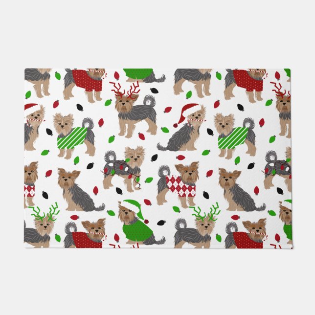 Yorkie Christmas Yorkshire Terrier Dog Doormat (Front)