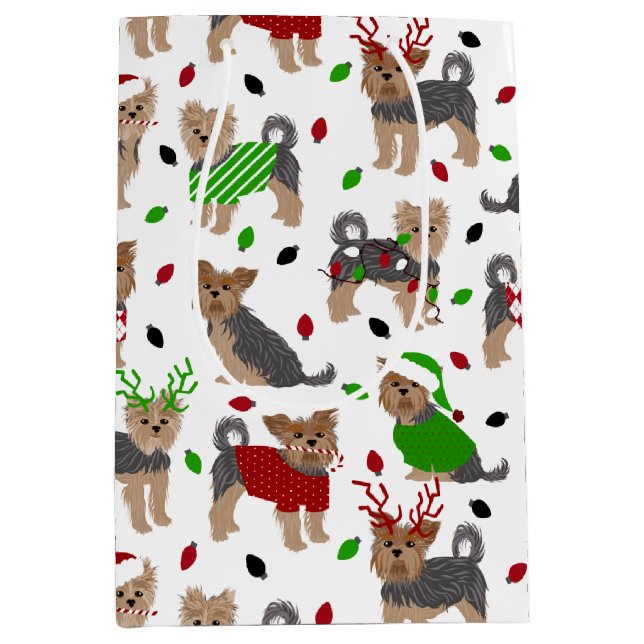 Yorkie Christmas Yorkshire Terrier Dog Medium Gift Bag (Front)