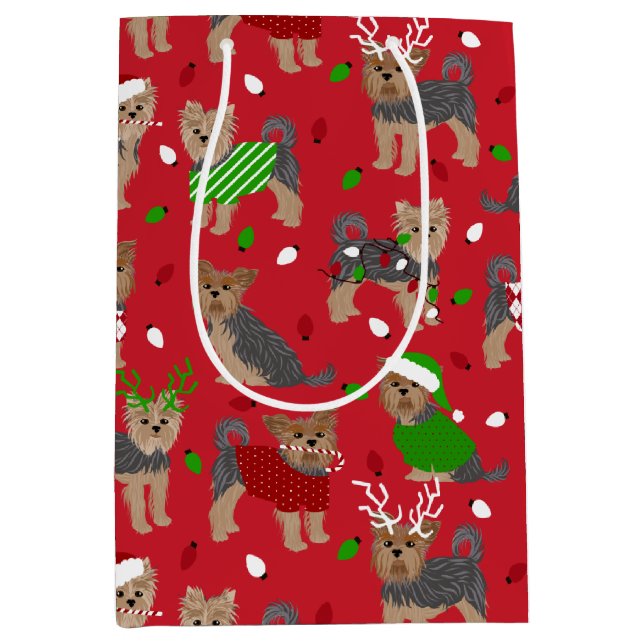 Yorkie Christmas Yorkshire Terrier Dog Medium Gift Bag (Front)