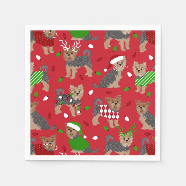 Yorkie Christmas Yorkshire Terrier Dog Napkins (Front)