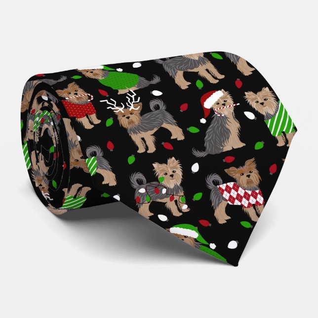 Yorkie Christmas Yorkshire Terrier Dog Neck Tie (Rolled)