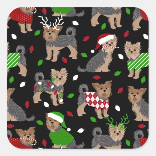 Yorkie Christmas Yorkshire Terrier Dog Square Sticker