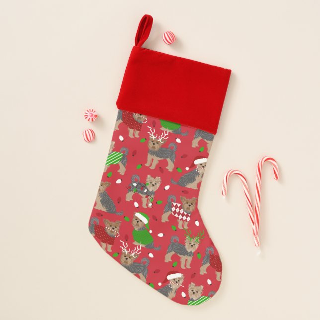 Yorkie Christmas Yorkshire Terrier Dog Stocking (Front)
