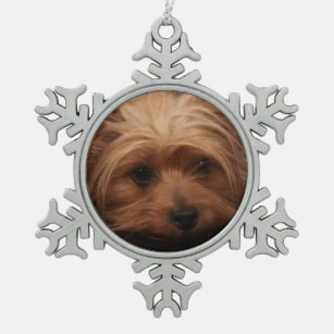 Yorkie Classic Pout Snowflake Pewter Christmas Ornament