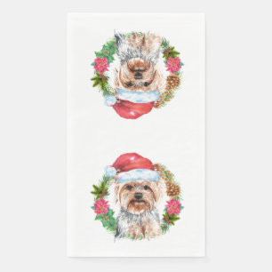 Yorkie cute Father Christmas wreath hat art Paper Guest Towels
