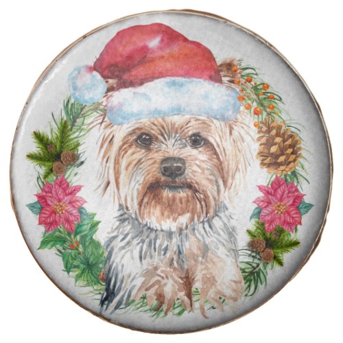 Yorkie cute Santa hat wreath watercolor holiday Chocolate Covered Oreo