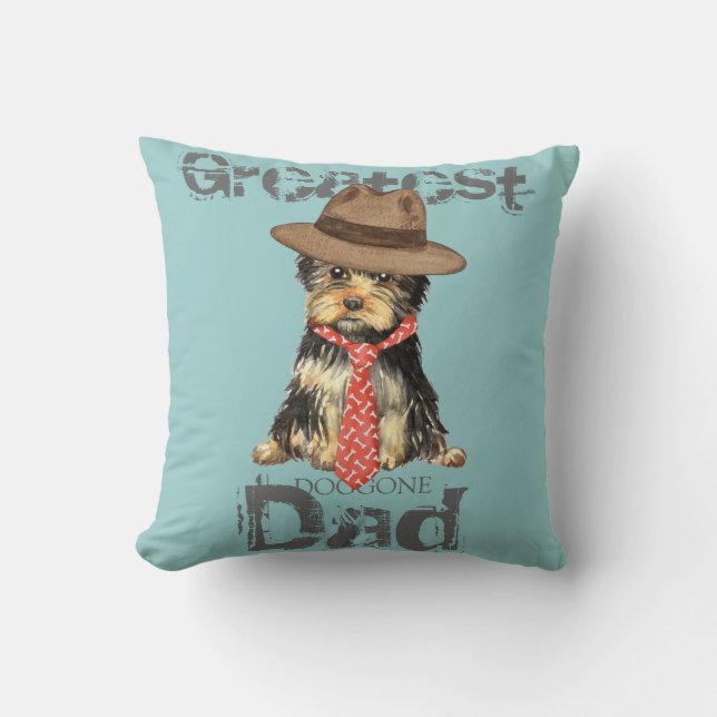 Yorkie Dad Throw Pillow (Front)