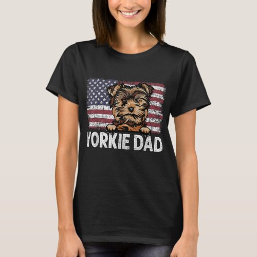 Yorkie Dad With Proud American Flag Dog Lover Gift T_Shirt