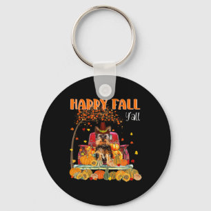 Yorkie Dog Autumn Fall Pumpkin Truck Mappe Thanksg Keychain