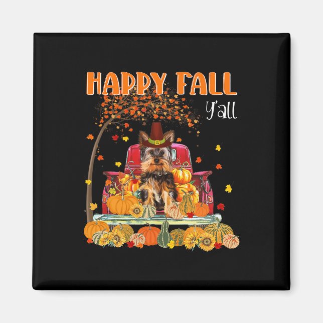 Yorkie Dog Autumn Fall Pumpkin Truck Mappe Thanksg Magnet (Front)