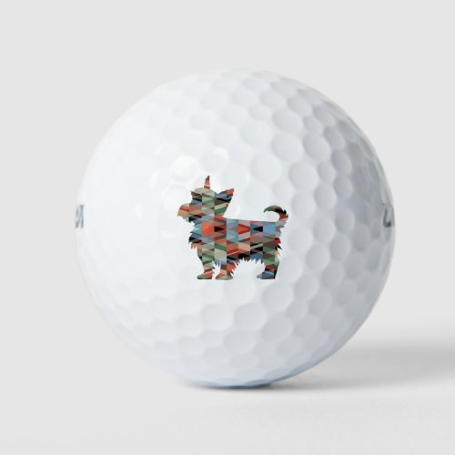 Yorkie Dog Breed Geo Silhouette Plaid Golf Balls