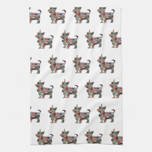 Yorkie Dog Breed Geo Silhouette Plaid Kitchen Towel