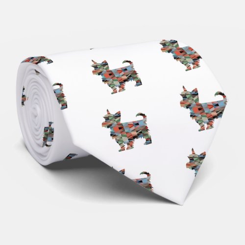 Yorkie Dog Breed Geo Silhouette Plaid Neck Tie