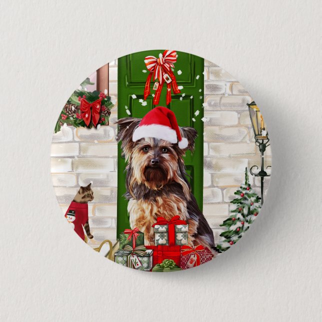 Yorkie Dog Christmas   Button (Front)