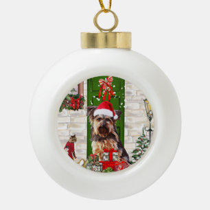 Yorkie Dog Christmas  Ceramic Ball Christmas Ornament