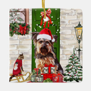 Yorkie Dog Christmas   Ceramic Ornament