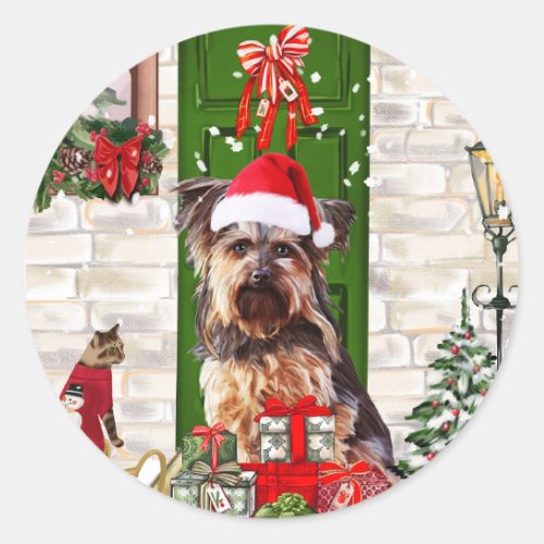 Yorkie Dog Christmas   Classic Round Sticker