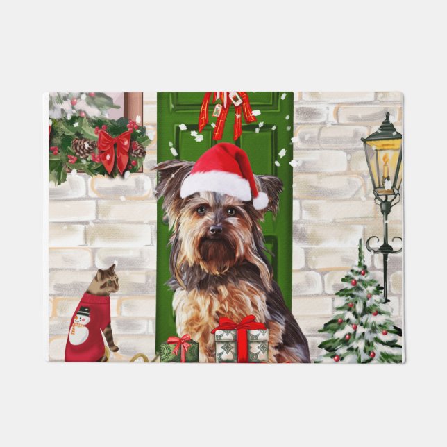 Yorkie Dog Christmas   Doormat (Front)