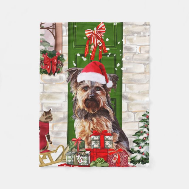 Yorkie Dog Christmas   Fleece Blanket (Front)