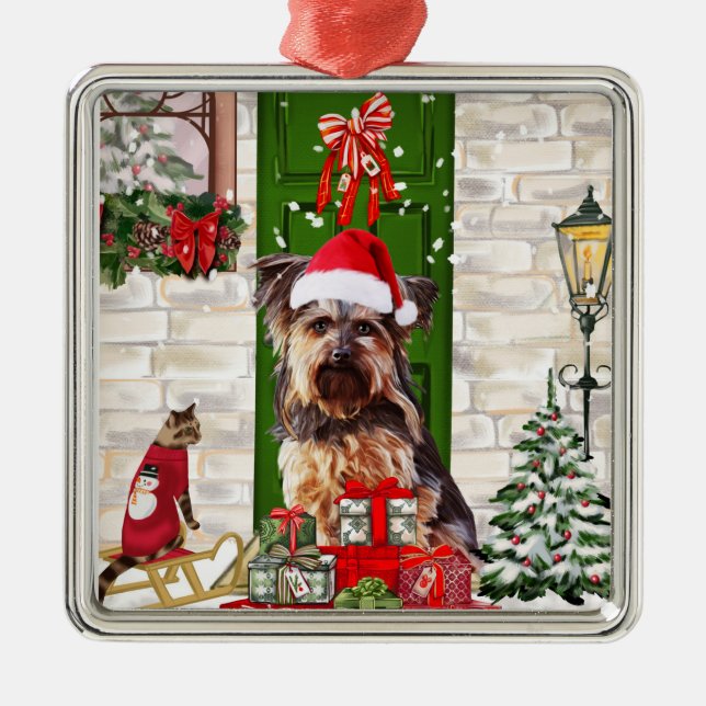 Yorkie Dog Christmas  Metal Ornament (Front)