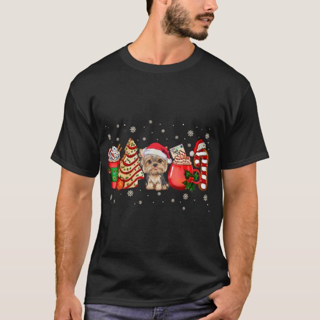 Yorkie Dog Christmas Pajamas Coffee Latte Mugs T-Shirt (Front)