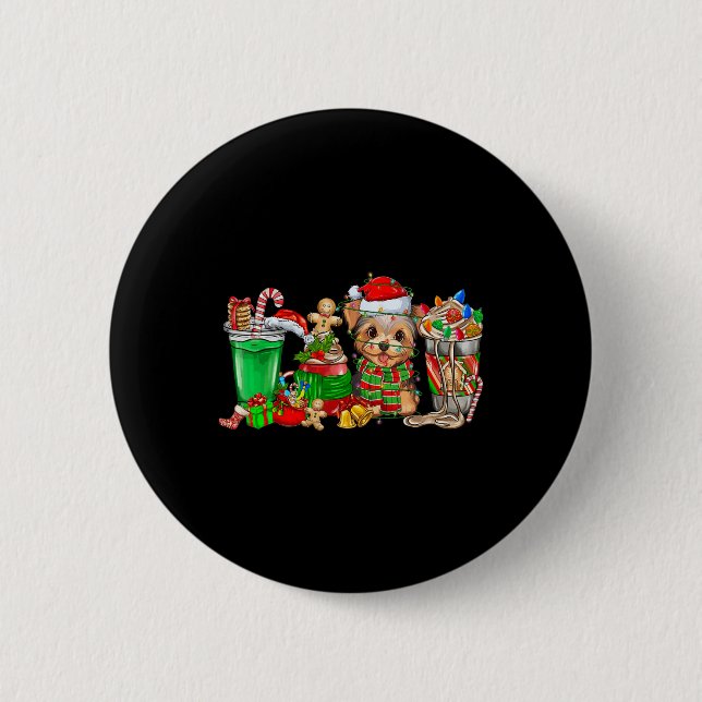 Yorkie Dog Christmas Pajamas Coffee Latte Mugs Xma Button (Front)