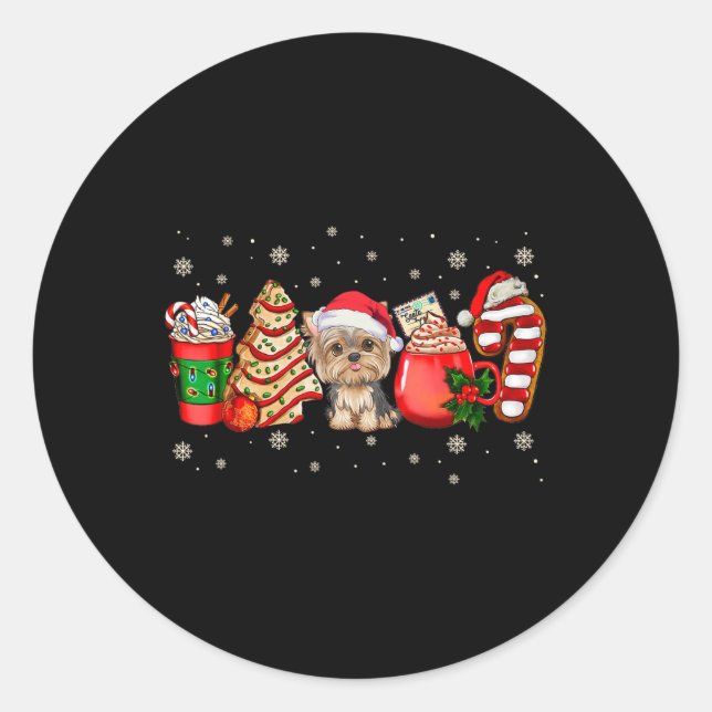 Yorkie Dog Christmas Pajamas Coffee Latte Mugs Xma Classic Round Sticker (Front)