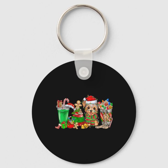 Yorkie Dog Christmas Pajamas Coffee Latte Mugs Xma Keychain (Front)