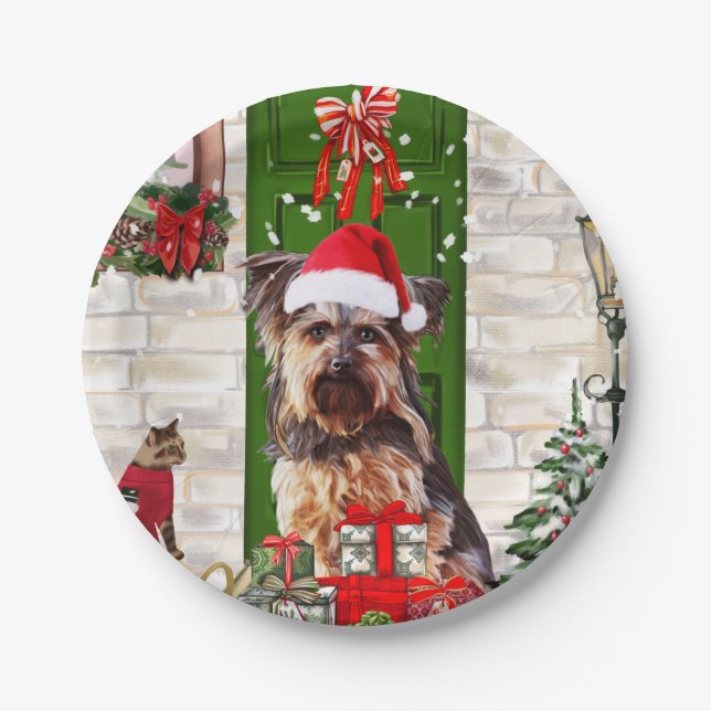 Yorkie Dog Christmas   Paper Plates (Front)