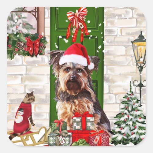 Yorkie Dog Christmas   Square Sticker