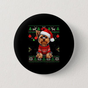 Yorkie Dog Christmas Wearing Ugly Christmas Sweate Button