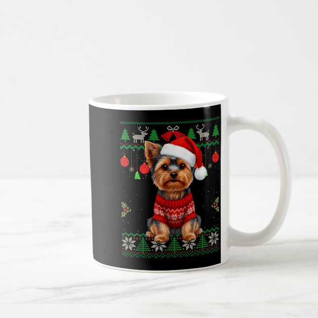 Yorkie Dog Christmas Wearing Ugly Christmas Sweate Coffee Mug (Right)