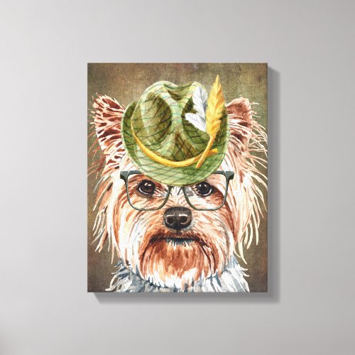 Yorkie dog face gentleman hat wire glasses funny canvas print