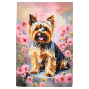 Yorkie Dog Flower Metal Print