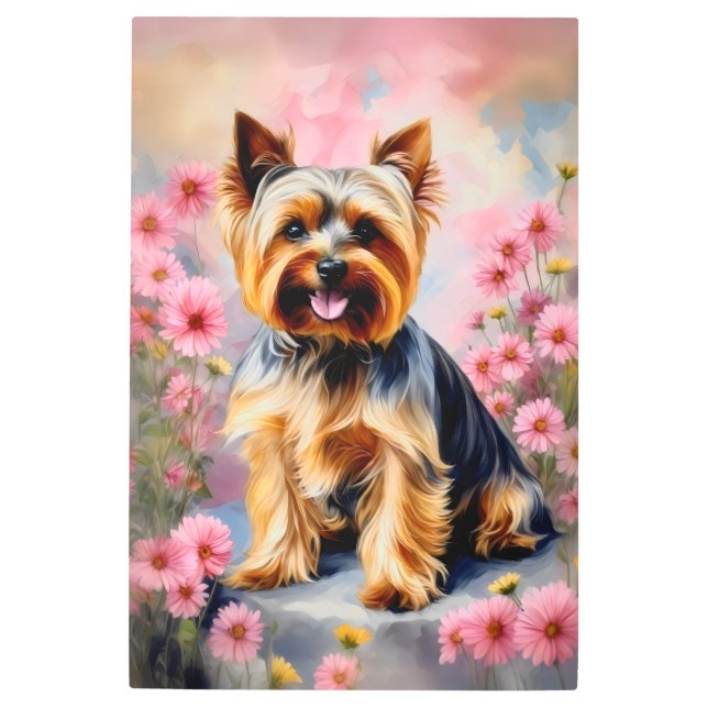 Yorkie Dog Flower Metal Print (Front)