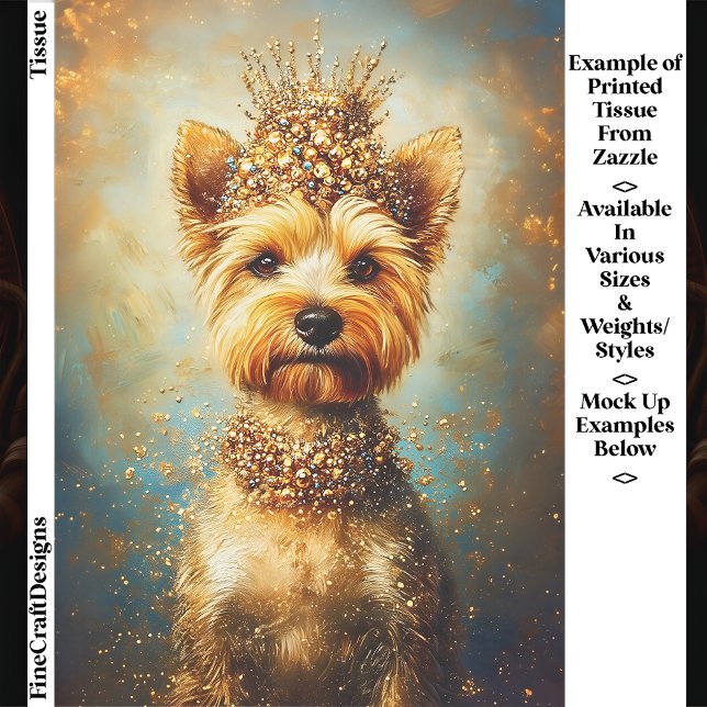 Yorkie Dog, Gold Crown & Jewel Collar EA5 Decoupag Tissue Paper (Creator Uploaded)