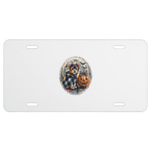 Yorkie Dog Halloween License Plate