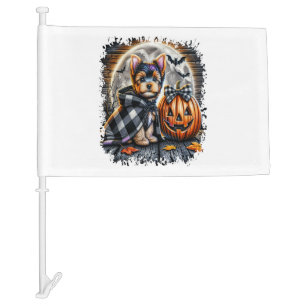 Yorkie Dog Halloween Square Car Flag